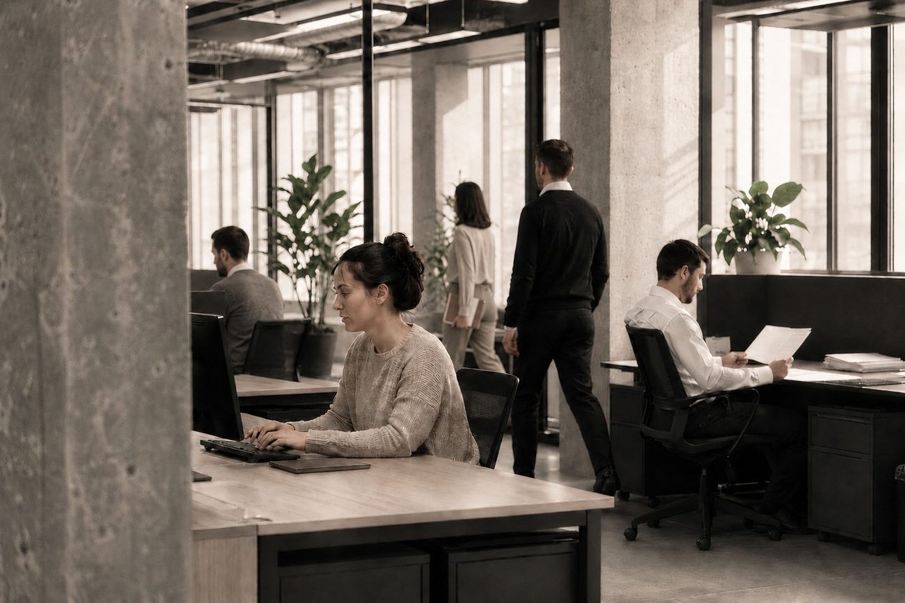 Equipo profesional trabajando en un espacio de oficina moderno
